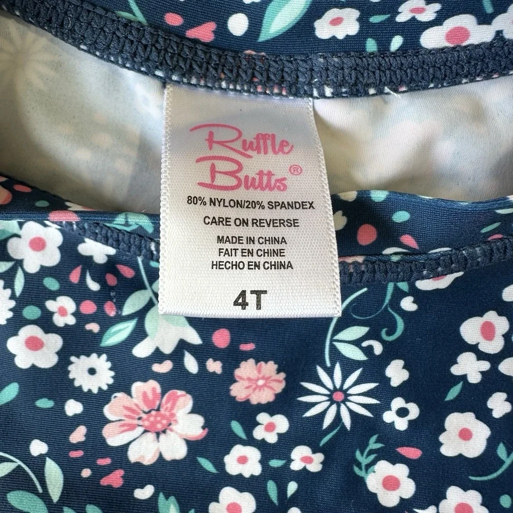 RuffleButts Girls 4T Floral Long Sleeve Ruffle Rash Guard Swim Shirt Top